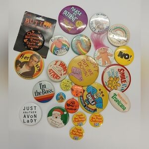 Big Lot Of Retro Vintage Button Pin Back Lot